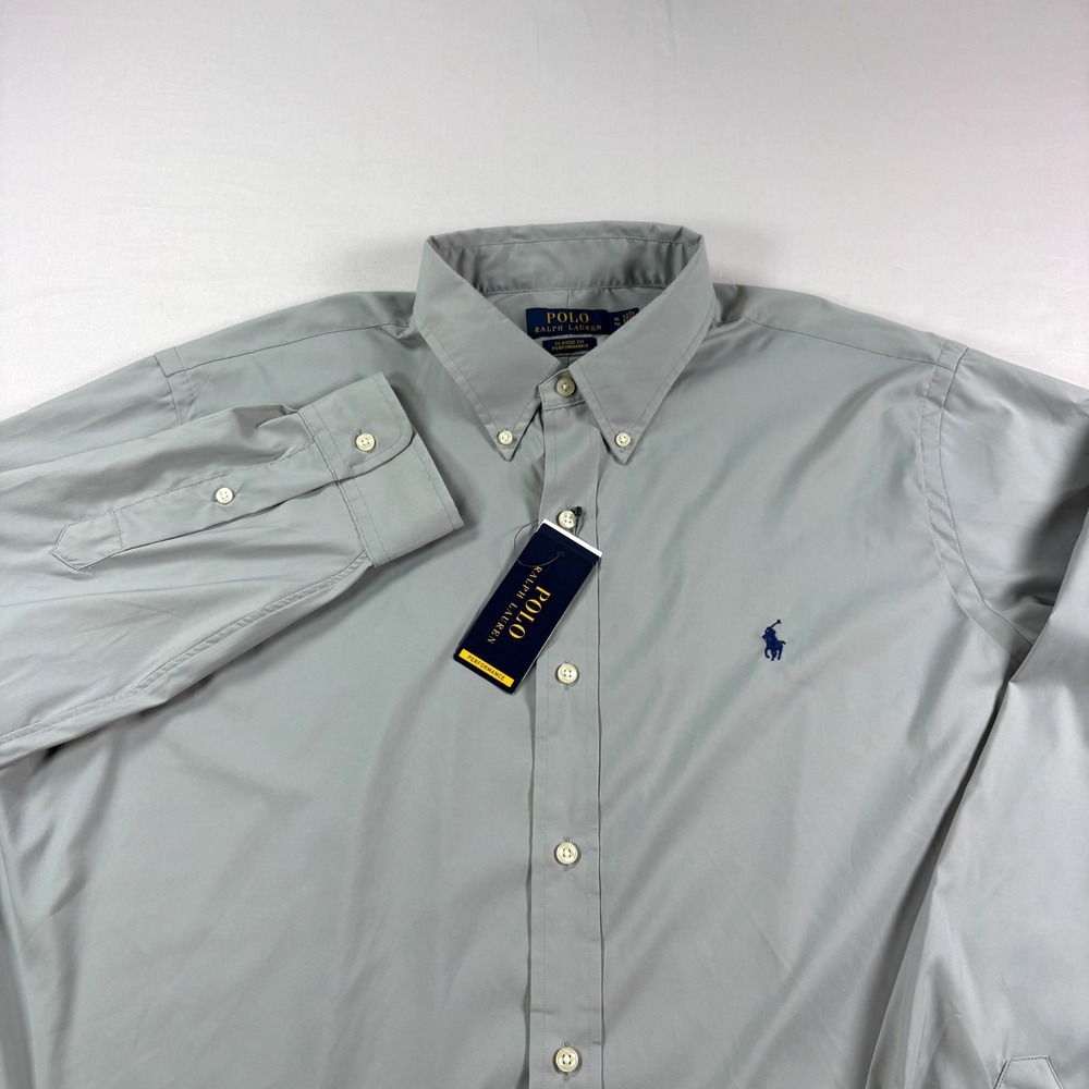 Polo Ralph Lauren Performance Shirt Mens XL Gray Button Up Classic Fit Stretch